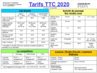 Tarifs enseignement 2020