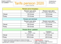 tarifs des pensions 2020 